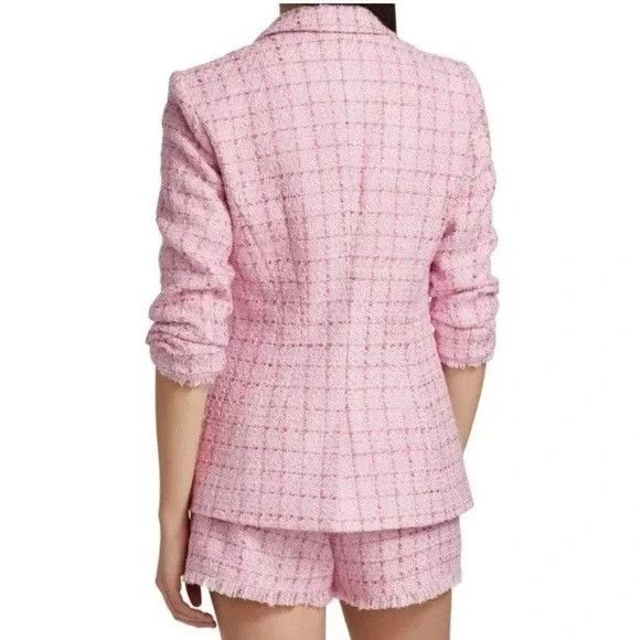 Cinq a Sept Pricilla Size 8 Pink Tweed Blazer Jacket Half-Length Rolled Sleeves - Picture 2 of 13